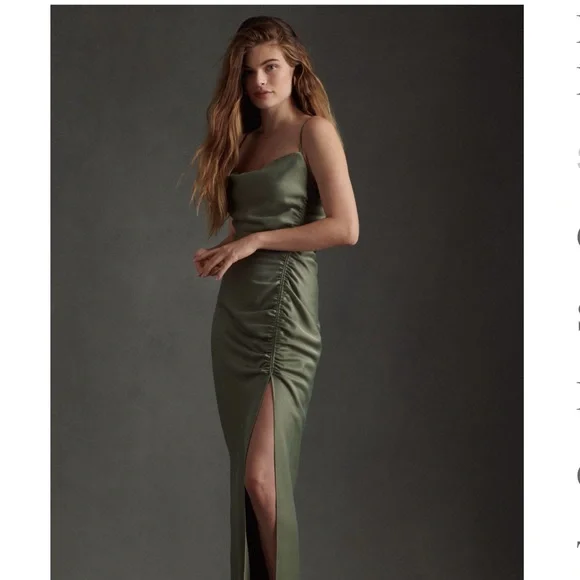 Chic Olive Satin Gown - Picture 1 of 2